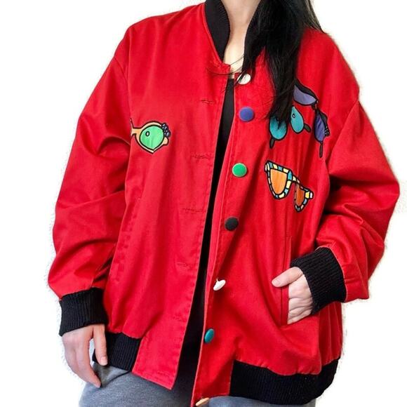 Vintage 100% Silk Red Sunglass Jacket Size XL - Picture 3 of 7